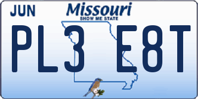 MO license plate PL3E8T