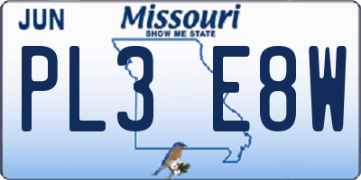 MO license plate PL3E8W