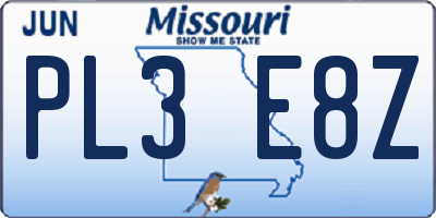 MO license plate PL3E8Z