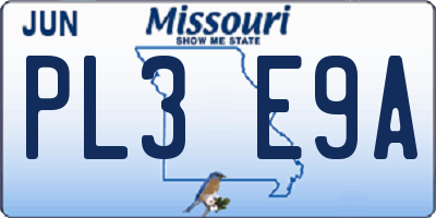 MO license plate PL3E9A