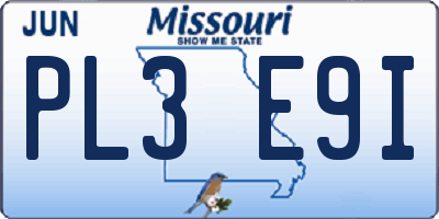 MO license plate PL3E9I