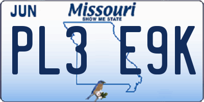 MO license plate PL3E9K