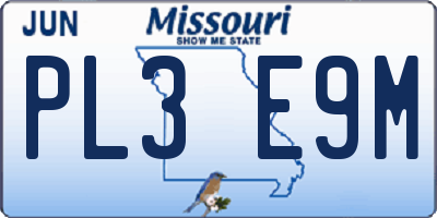 MO license plate PL3E9M