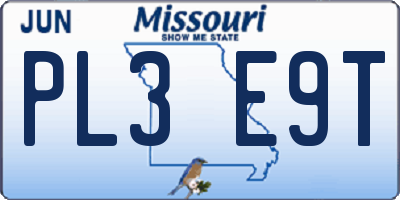 MO license plate PL3E9T