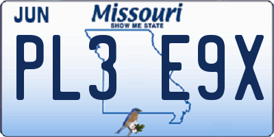 MO license plate PL3E9X