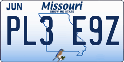 MO license plate PL3E9Z