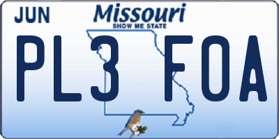 MO license plate PL3F0A