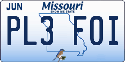 MO license plate PL3F0I