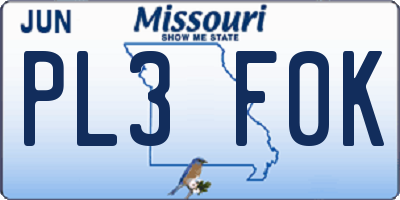 MO license plate PL3F0K
