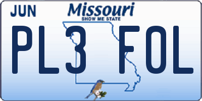 MO license plate PL3F0L