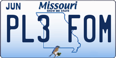 MO license plate PL3F0M