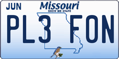 MO license plate PL3F0N