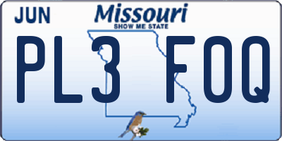 MO license plate PL3F0Q