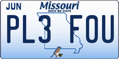 MO license plate PL3F0U