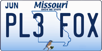 MO license plate PL3F0X
