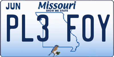 MO license plate PL3F0Y