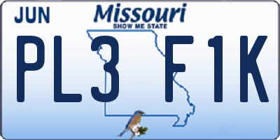 MO license plate PL3F1K