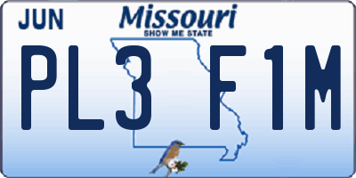 MO license plate PL3F1M