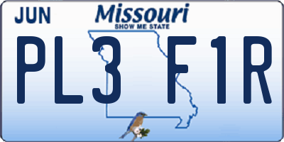 MO license plate PL3F1R
