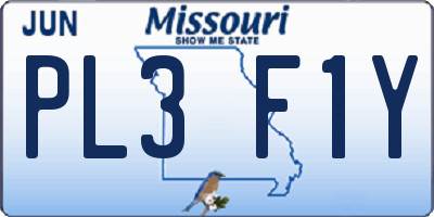 MO license plate PL3F1Y