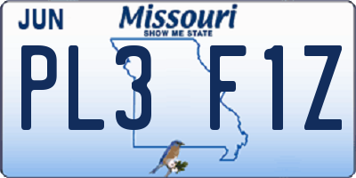 MO license plate PL3F1Z