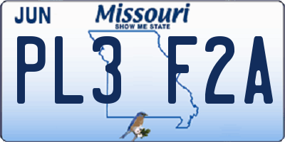 MO license plate PL3F2A