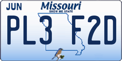 MO license plate PL3F2D