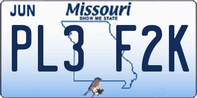 MO license plate PL3F2K
