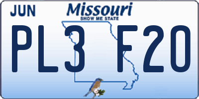 MO license plate PL3F2O