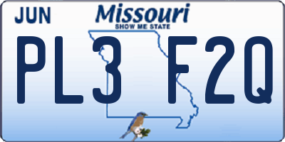 MO license plate PL3F2Q
