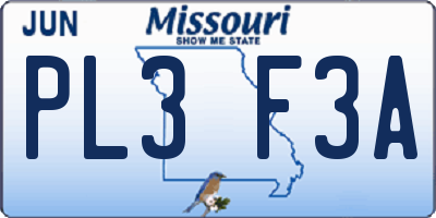 MO license plate PL3F3A