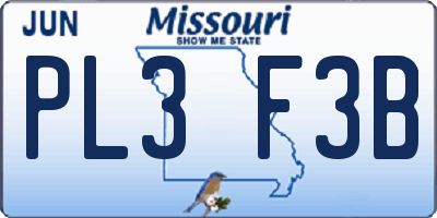 MO license plate PL3F3B