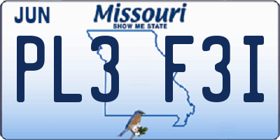 MO license plate PL3F3I