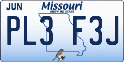 MO license plate PL3F3J