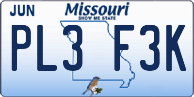 MO license plate PL3F3K