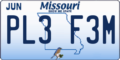 MO license plate PL3F3M