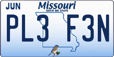 MO license plate PL3F3N