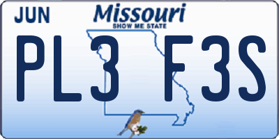 MO license plate PL3F3S