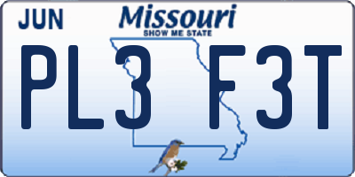 MO license plate PL3F3T