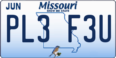 MO license plate PL3F3U