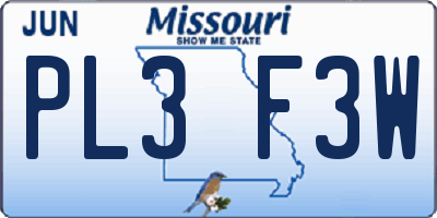 MO license plate PL3F3W