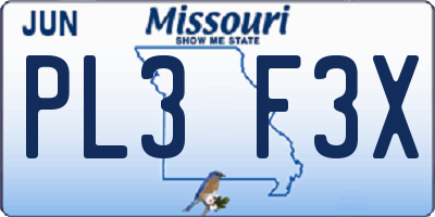 MO license plate PL3F3X