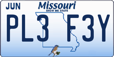 MO license plate PL3F3Y