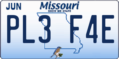 MO license plate PL3F4E