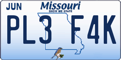 MO license plate PL3F4K