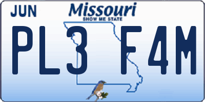 MO license plate PL3F4M