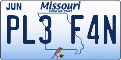 MO license plate PL3F4N
