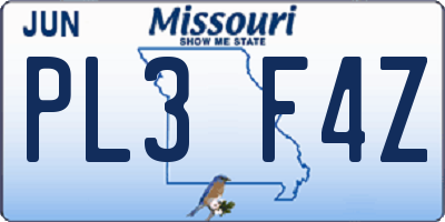 MO license plate PL3F4Z