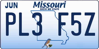 MO license plate PL3F5Z