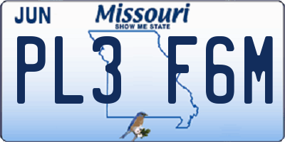 MO license plate PL3F6M